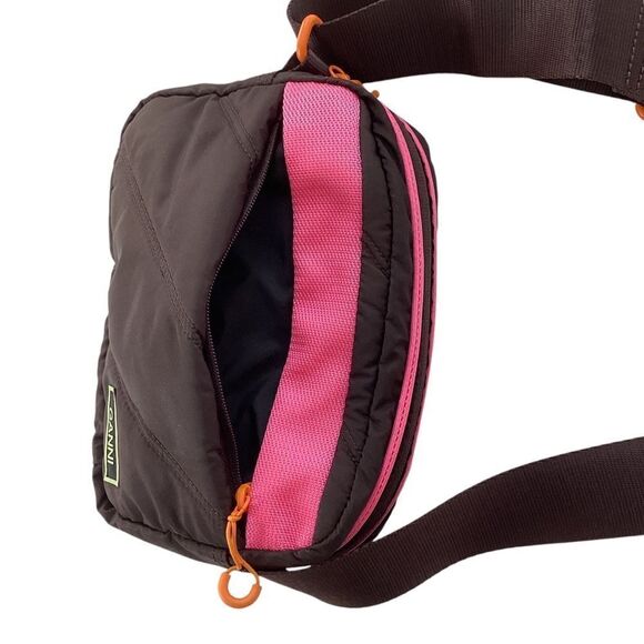 GANNI Quilted Recycled Tech Fabric Festival Bag Mole Dark Brown Pink Orange - Picture 3 of 12